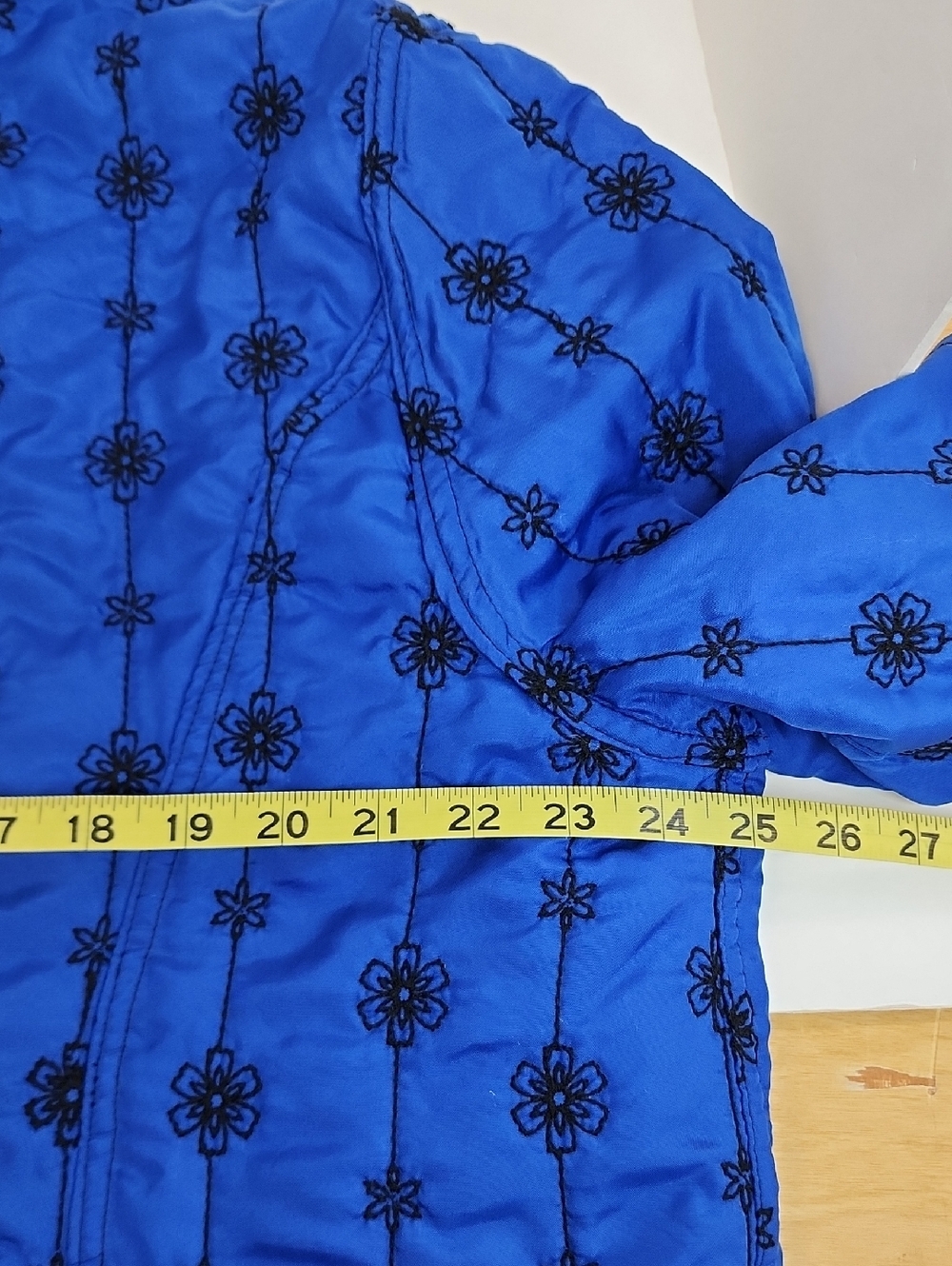 Reversible Quilted Jacket Blue Black Floral Boho Lightweight Coat Large - Picture 7 of 10